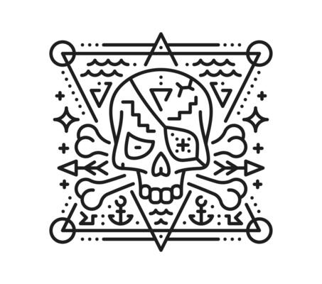 Pirate skull with eye patch esoteric line symbol