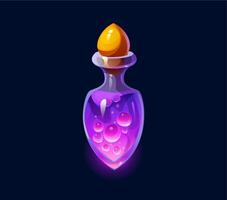 Wizard magic potion bottle, purple elixir poison vector