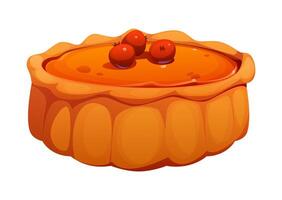 Cartoon pumpkin pie with red cranberry berries vector