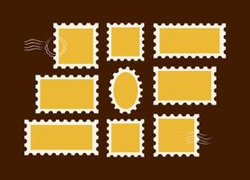 Blank Postage Stamp Frames Set for Autumn Design Templates.A set of empty postage stamp frames in various shapes on a dark background. Perfect for placing fall-themed designs, creating stickers, label vector