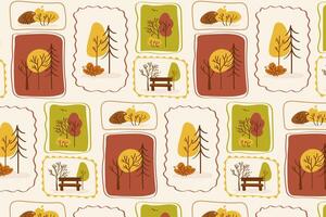 Colorful nature pattern with trees and benches vector