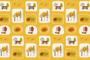 Colorful tree and bench pattern vector