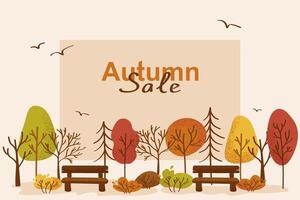 Autumn sale with colorful trees and benches vector