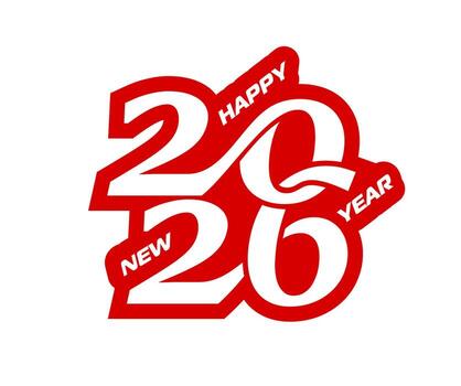 2026 New Year icon with red calendar numbers, text vector