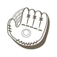 A black and white drawing of a baseball glove on white vector