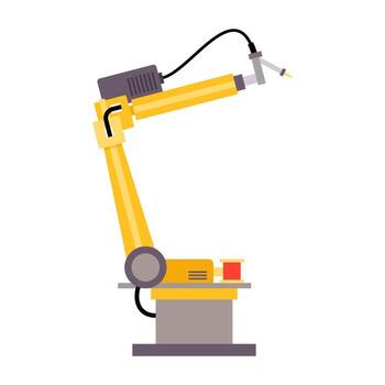 Two robotic arms working in unison, performing precise industrial tasks in a sleek, modern manufacturing environment. vector