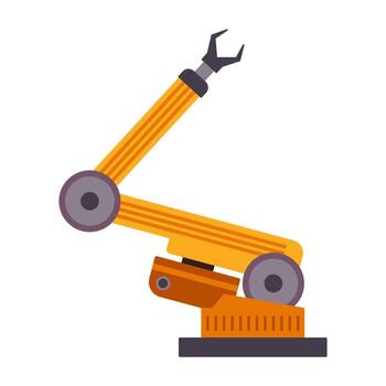 Two sleek robotic arms poised for precision in a modern industrial setting. Flat style illustration capturing advanced automation technology. vector