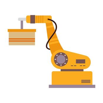 futurista robótico brazos trabajando en un industrial ajuste. detallado plano estilo ilustración exhibiendo avanzado automatización tecnología. vector