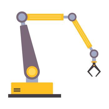 Two robotic arms in a clean industrial setting. Minimalist flat style emphasizes precision and modern technology. vector