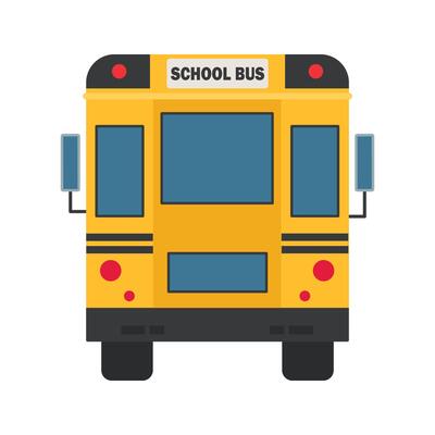 Bright yellow school buses lined up in a row under a clear sky. Flat illustration showcasing vibrant transportation vehicles in detailed arrangement.
