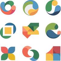 Colorful abstract geometric logos and icons collection perfect for branding and creative design projects vector