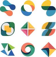 Collection of colorful abstract geometric shapes and logos for branding and design purposes vector