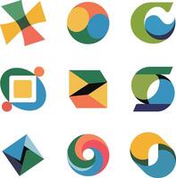 Collection of modern abstract geometric shapes in vibrant colors for design and branding vector