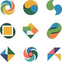 Collection of colorful abstract geometric logos and design elements suitable for branding purposes vector
