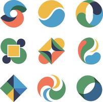 Collection of abstract geometric logos featuring colorful shapes for branding and creative design vector