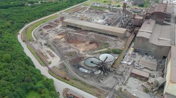 Expansive steel manufacturing plant in Scunthorpe seen from drone video