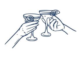 Cheers Hand Drawn Line Art - Cocktail Drinking vector
