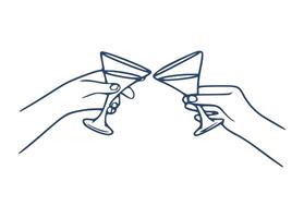 Two Human Hands in Cheers Pose - Line Art Celebration Concept vector