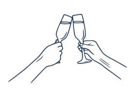 Minimalist Hand Drawing of Crossed Hands Holding Champagne Glasses vector