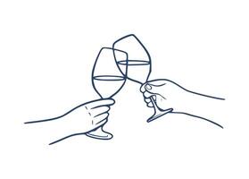 Celebration Hand Sketch - Two Hands Clinking Glasses in Line Art vector