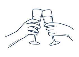 Hand-Drawn Toasting Hands with Champagne Glasses - Minimalist Style vector