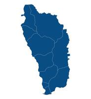 Dominica map regions. Map of Dominica regions in blue color vector