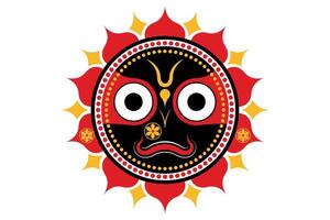 Lord Jagannath, Hindu supreme god of the Universe, sun motif. Rathyatra Festival, Jagannatha idol Perfect for spiritual, cultural or devotional artwork and decor Indian traditions, isolated vector