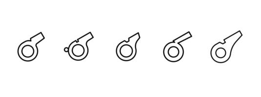 Whistle icon set. Soccer or football match referee whistle icon. A whistle to attract attention. A tool of the referee or coach. The countdown begins. Illustration. vector