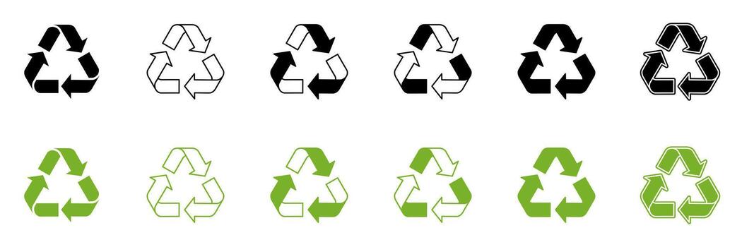 reciclar símbolo icono colocar. reciclar y reutilizar flecha signo. reciclar, reutilizar, reducir, recargar, rotación iconos ilustración. vector