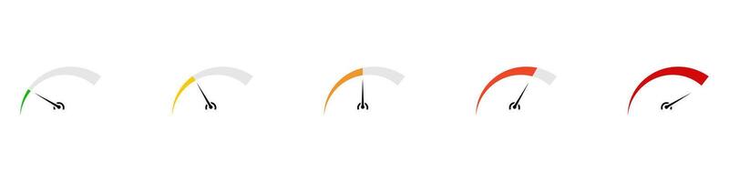 Meter icon set. Kilocalories, speed, mood tracker. Consumption, filling, quantity scale. Low or full indicator. illustration. vector
