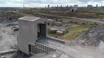 Harsh industrial textures of Scunthorpe mill from drone camera video