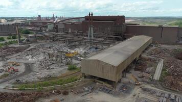 Aerial perspective iron and steel production infrastructure video