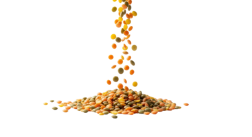 Colorful lentils falling onto a pile, isolated on transparent background png