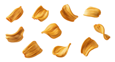 Several garlic cloves are scattered on a transparent background png