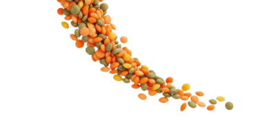 Orange and green lentils falling isolated on transparent background png