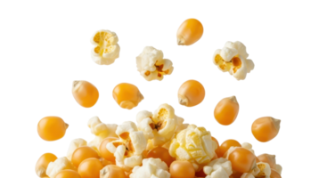 A delightful mix of popcorn and corn kernels isolated on transparent background png