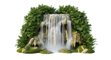 Lush waterfall with green foliage, isolated on transparent background png