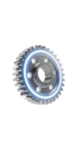 A shiny metal gear isolated on transparent background with blue glow png