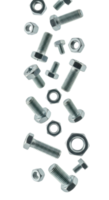 Bolts and nuts falling isolated on transparent background png