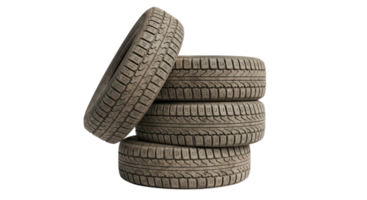 Stack of used tires isolated on transparent background png