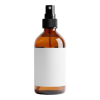Amber glass spray bottle with blank label isolated on white isolated on transparent background png