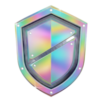 A holographic shield icon symbolizing digital security and protection isolated on transparent background png