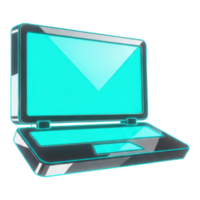 A futuristic laptop with a glowing cyan screen on transparent background png