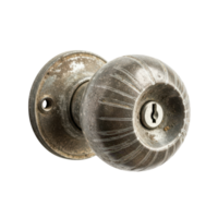 An antique weathered metal doorknob with a keyhole and ribbed detail is shown png