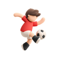 Cartoon Soccer Player Kicking Ball 3D Render on Transparent Background png