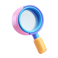 Cute Pink and Blue Magnifying Glass 3D Render on Transparent Background png