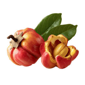 fresco garcinia cambogia fruta com folhas em uma Preto fundo png