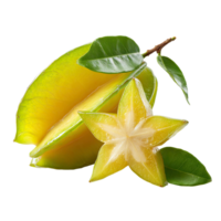 Fresh Carambola Star Fruit with Leaves on Transparent Background png