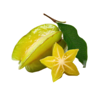 Fresh Carambola Star Fruit with Leaf on Transparent Background png