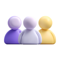 Three stylized figures in purple lavender and yellow on transparent background png